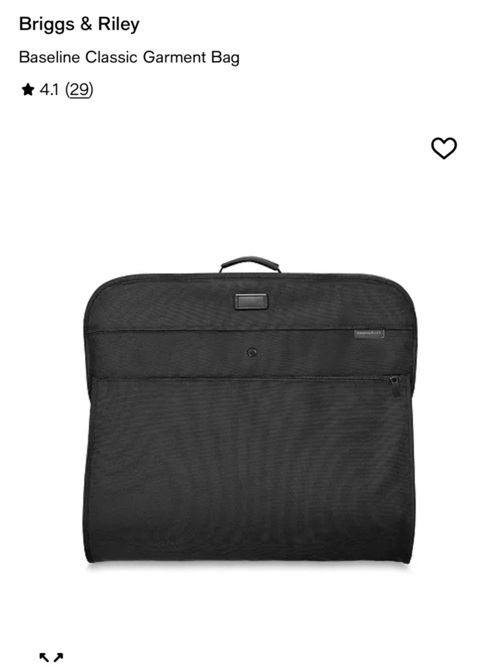 Briggs & Riley Black Baseline Garment Bag with Front Pocket